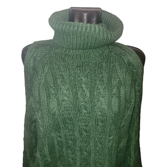 Suzy Shier Forest Green Knit Cold Shoulder Turtleneck Sweater M - Picture 2 of 8